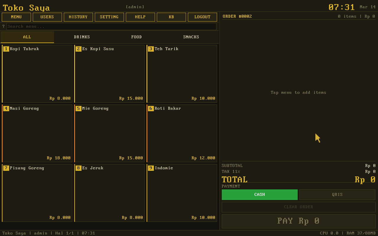 WayangPOS Dashboard — complete point of sale running on WayangOS