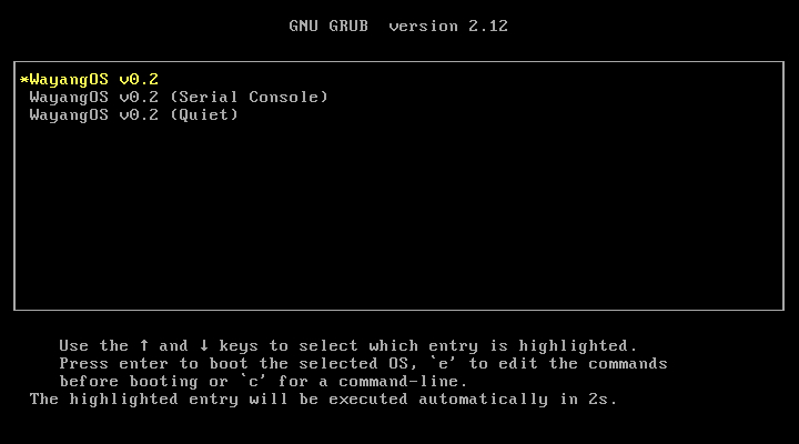 WayangOS GRUB bootloader menu